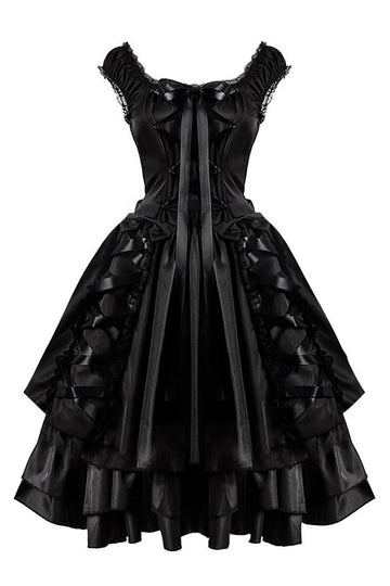 Vestido Vintage Preto de Halloween com Renda